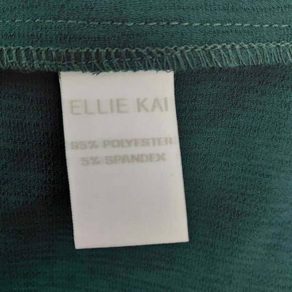 Ellie Kai Popover Blouse Size XL Hunter Green Ruffled Bell Sleeve Textured Crepe - Picture 9 of 10